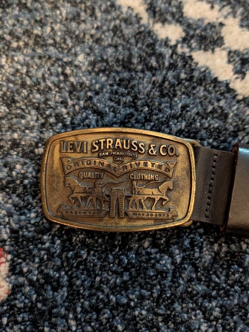 Vintage Levi’s Made in Italy Brown Leather Belt Two Horse Brass-Tone Buckle 36